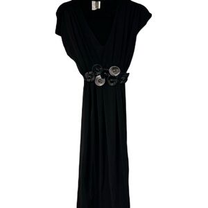 Bellyssima woman’s maternity sz l black belt jumper midi dress fancy lbd party